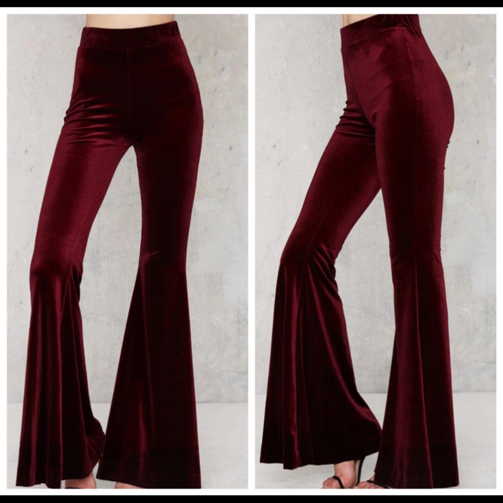 NWT nasty gal burgundy high waisted velvet flares